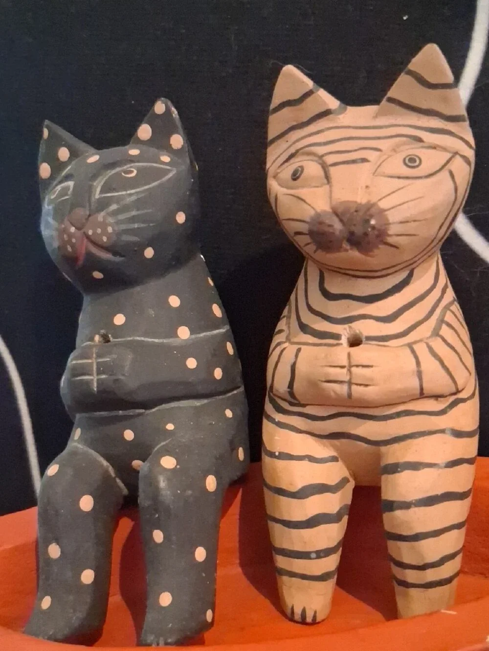 Handcarved Wooden Cats In Boat